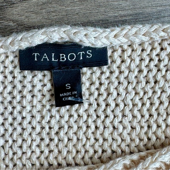 Talbots Linen Cap Sleeve Oversized Pullover Beige Knit Sweater Top - Size S - Picture 5 of 11